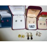 Vintage 14ct and 9ct gold earrings, some in boxes, one pair with pearls, Danish? (untested)