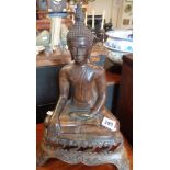 Large Oriental bronze figure of a seated Buddha, 45cm high