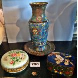 Chinese Cloisonné vase, 17cms (A/F), and two enamel boxes