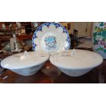 Longwy armorial china plate with town crest for Lisieux and a pair of Rosenthal china tureens in the