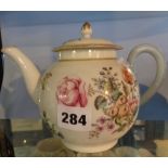 18th c. Worcester polychrome teapot with floral decoration