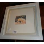 Richard PIKESLEY (b. 1951): Watercolour of a sheep at Ham Hill, 3.5" x 4", Exh 2010