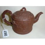 18th century English Redware teapot with applied decoration, approx 4" high