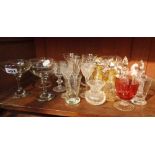 Three 'Babycham' glasses and other glassware