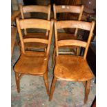 Set of four Victorian bar-back ash and elm kitchen chairs