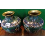 Pair of 19th century Cloisonné vases, 20cm high, signatures to base