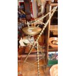 Welsh brass inglenook copper kettle on bobbin turned brass tripod stand