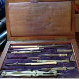 Old drawing instruments in a rosewood case