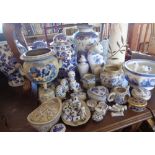Large collection of blue and white china including modern Chinese and Delft vases and ornaments