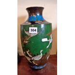 Early 20th century Japanese Cloisonné vase with geese decoration, 32cms