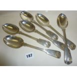 Set of six large solid silver tablespoons in the Fiddle, Thread & Shell pattern. Each engraved to