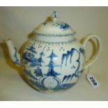 18th century blue and white pearlware teapot, approx 6.25" high