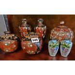 Five early 20th century Chinese Cloisonné vases and two Japanese enamel