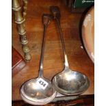 Two large silver plated soup ladles