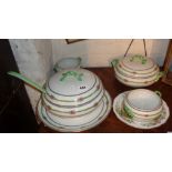 Edwardian tableware in a floral pattern including a soup tureen and ladle