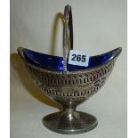 George III Adams style silver handled sugar basket with pierced decoration and bright-cut engraved