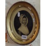 19th century oval gilt framed portrait of a lady in a bonnet and shawl