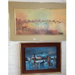 1960's Impressionistic palette knife oil painting of a harbour scene with yachts, signed, 59cm x