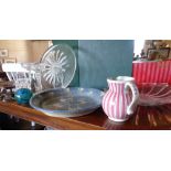 Glassware including Mdina paperweight and three items of pottery