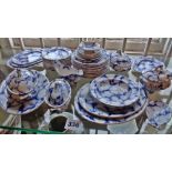 Extensive 19th century flo-blue and white china child's dinner service