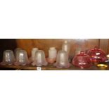 Circa 1920's Art Nouveau etched glass gas and oil lamp shades with fittings (11)
