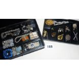 Silver & other jewellery in a lacquered box - some antique pieces