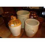 Stoneware flagon "Washbourne Bros, Gloucester" (A/F) and five similar crocks