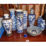 Chinese porcelain blue and white dragon vases, a crackle ware vase, dishes etc