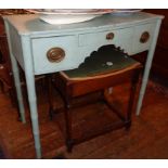 Regency painted pine bowfronted writing table of three drawers on faux bamboo legs