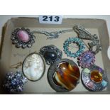 Assorted vintage brooches, including an old shell cameo (10)