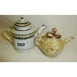 18th century Whieldon ware type small teapot and a miniature pearlware teapot