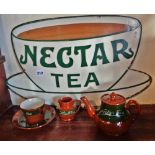 Original enamel sign advertising Nectar Tea (in the form of a cup and saucer) together with a '