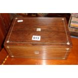 Victorian rosewood jewellery box with mother-of-pearl inlay