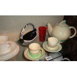 Pair Susie Cooper cups and saucers, a Susie Cooper teapot (chip to spout) and other items