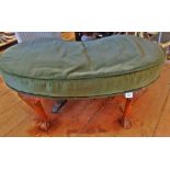 Upholstered kidney-shaped dressing table stool on cabriole legs