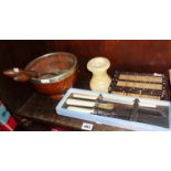 Porcupine quill box, carving set, salad bowl and servers