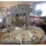 Five various vintage Star Wars models of spacecraft and robots, including 'The Millennium Falcon'