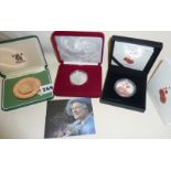 Three Royal Mint cased coins, Millennium 2000 Dandelion medal, 'For the Fallen', commemorative £5
