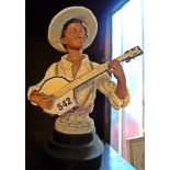 Continental Majolica black boy playing the banjo, approx 10" high