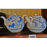 Two Japanese blue and white teapots (one A/F)