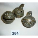 Three heavy bronze Chinese or Tibetan bells