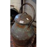 Early 20th century tinned copper half milk churn with lid and handle