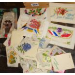 Collection of silks postcards and silk cigarette cards