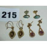 Two pairs of 9ct gold earrings, and another pair