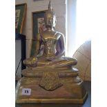 Large Indian brass Buddha statue, 17" tall