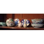 Oriental porcelain collection including Kutani, Imari and Chinese ginger jar with warrior decoration