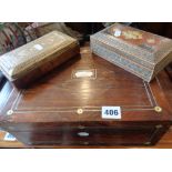 Victorian jewellery box with mother-of-pearl inlay, an Indian painted and inlaid cigarette box and a