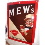 Large original enamel sign advertising 'MEWS' brewery, Isle of Wight, 39" x 30", very good condition
