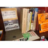 Assorted vintage engineering and classic car/motoring books including Vespa, Morris and Renault