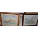 Two watercolours of West Bay by Renford